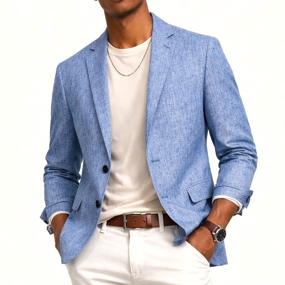 Express Mens Blue Linen Cotton Photographer Slim Fit Blazer Jacket 44 Regular